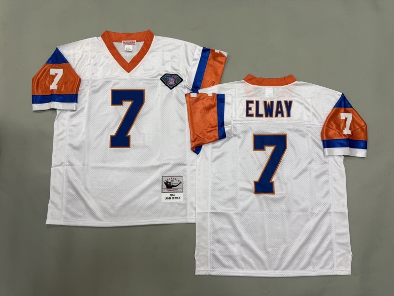 Men 2025 Denver Broncos #7 Elway white Throwback Limited NFL Jersey style 001